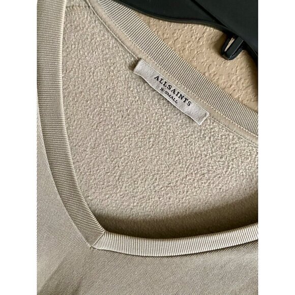 Allsaints Tala Sweat V Neck Sweatshirt Tunic Size XS tan Beige Cotton High Low - Picture 3 of 7